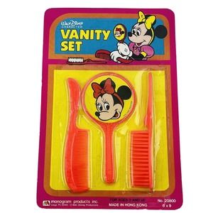 Vintage Minnie Mouse Vanity Set Comb Brush Mirror Walt Disney Monogram Products‎